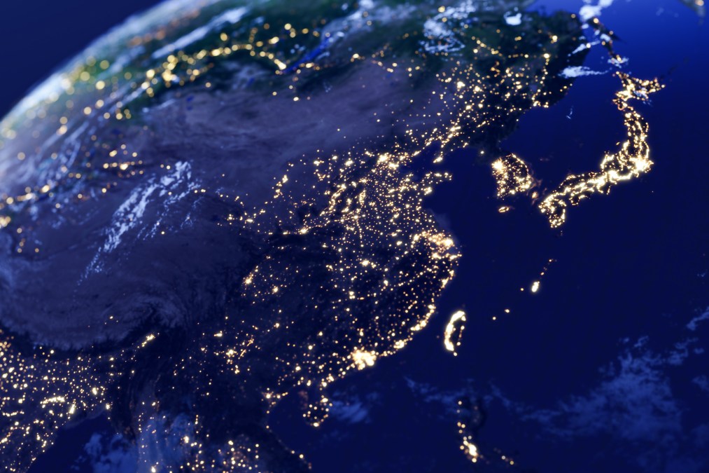 East Asia night lights view from space.