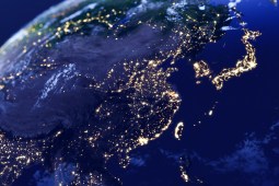 East Asia night lights view from space.