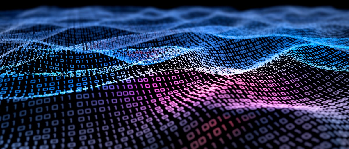 Binary code depicted in waves.