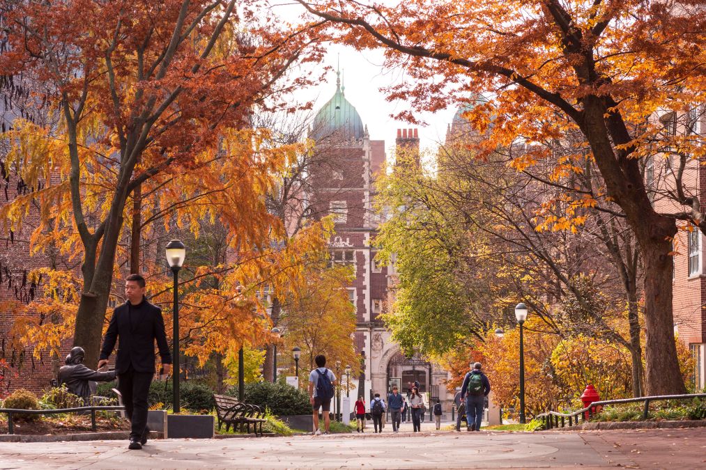Locust Walk with students in fall at University of Pennsylvania in Philadelphia. (Jumping Rocks/Universal Images Group via Getty Images)
