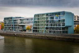 Microsoft office building along Rhine River in Cologne, Germany.